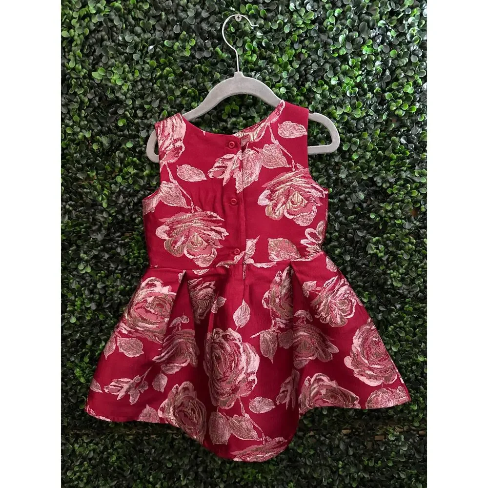 Children’s Place, Toddlers Sleeveless Red Dress, Floral Party Dress, Size 4T